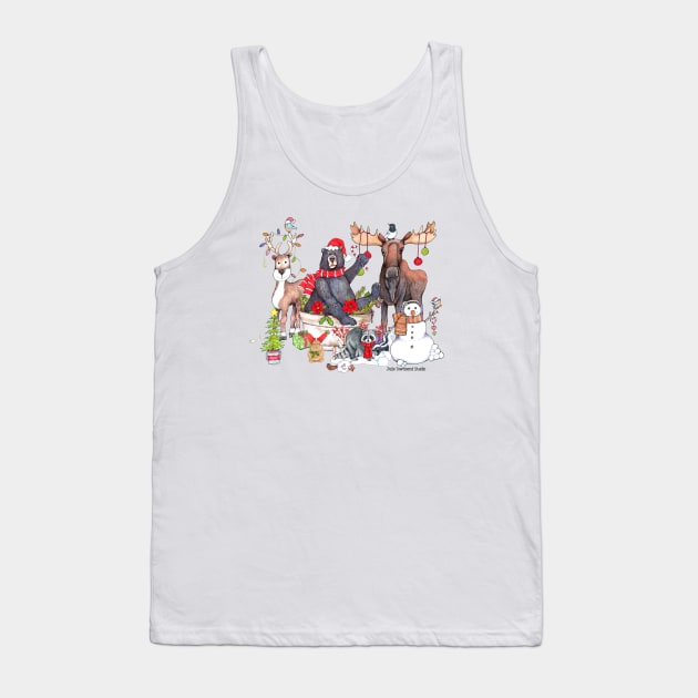 Woodland Critter Christmas Gathering Tank Top by Julie Townsend Studio